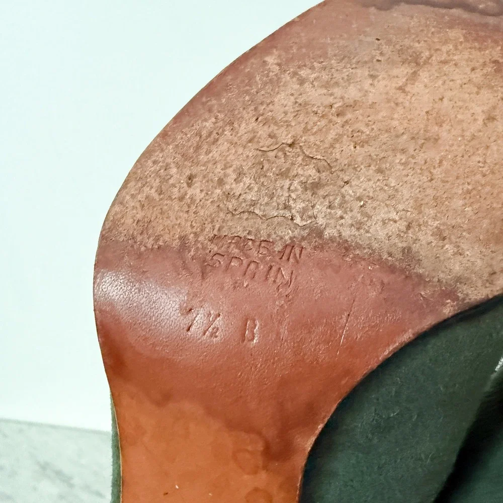 Christian Dior Vintage Ankle Boots Suede Fold Over Cuff 7.5 Olive Green Tie Back
